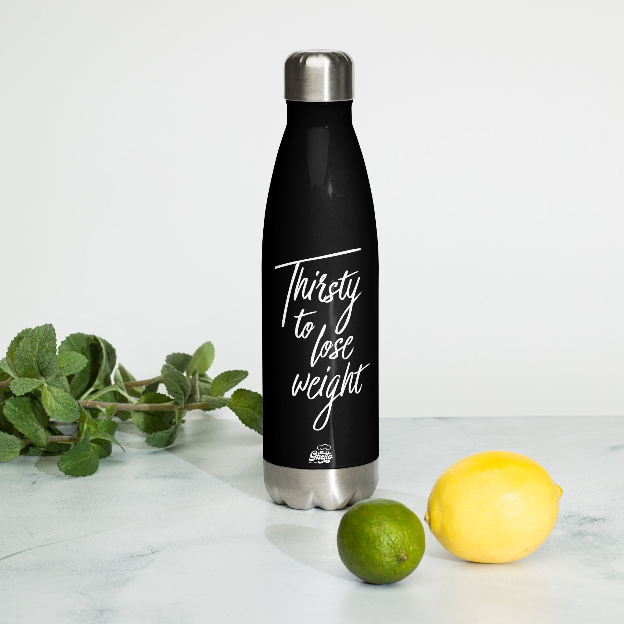 Thirsty To Lose Weight Steel Water Bottle (Black)