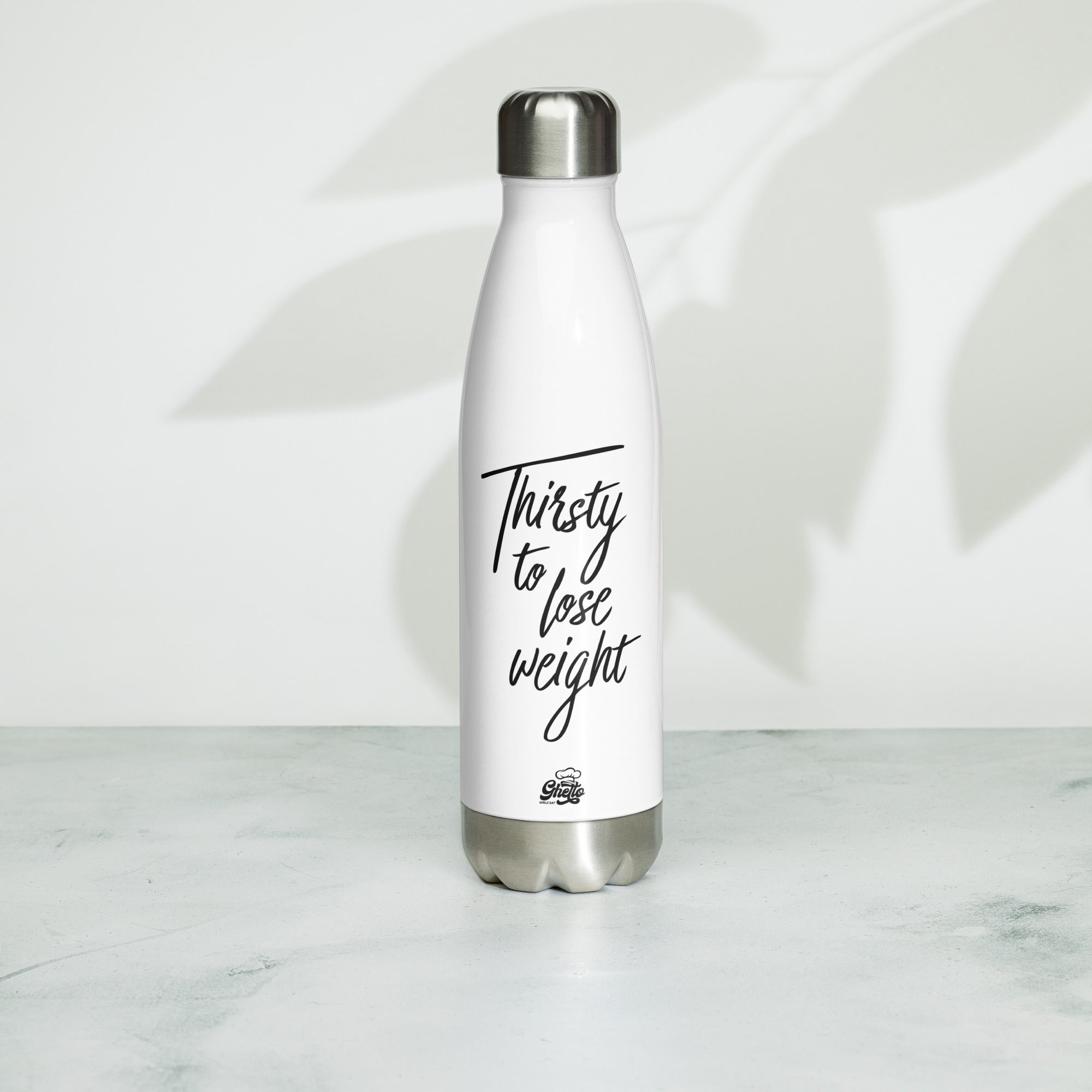 Thirsty To Lose Weight Steel Water Bottle (White)