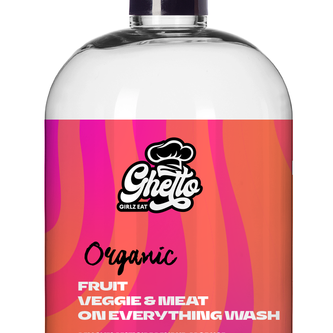 Ghetto Girlz Eat Organic Fruit, Veggie & Meat On Everything Wash spray bottle